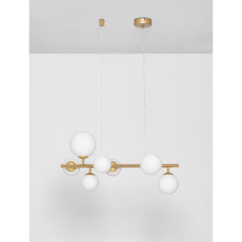 Nova Luce ODILLIA Bolvormige hanglamp voor plafond, opaal, matgoud, LED G9 7x5W