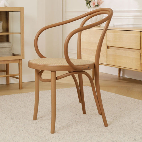 Fameg Venice No. 9 Eetkamerstoel Naturel - Armleuning - Rotan Zitting - vtwonen shop