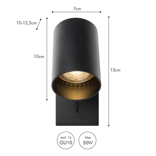 Atmooz wandlamp Nuo - zwart-zwart vanbinnen - 15 x 10 x H 12 cm - GU10