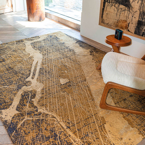 Louis De Poortere binnen & buiten machinewasbaar vloerkleed Cities New York van 40% gerecycled PET - geel - 100x140cm