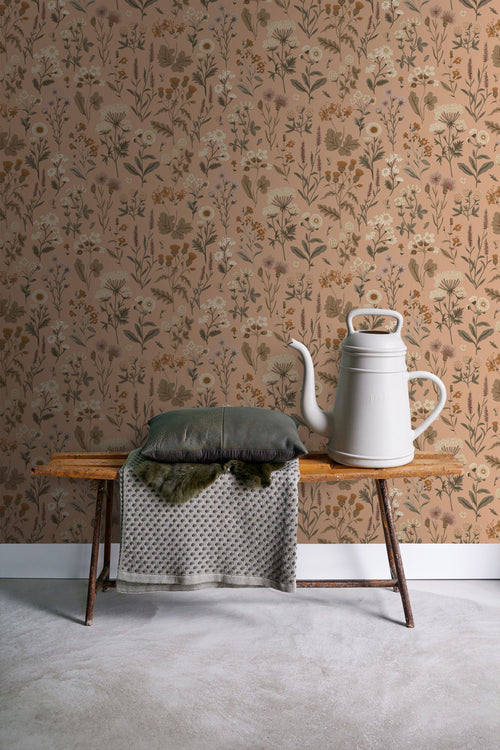 Sanders & Sanders behang veldbloemen terracotta roze - 50 x 900 cm - 935376