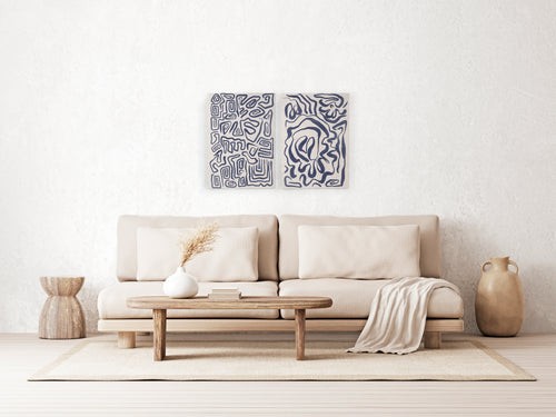 Set 2 Canvas 60x40 Gedrukt Blauwe Strepen - vtwonen shop