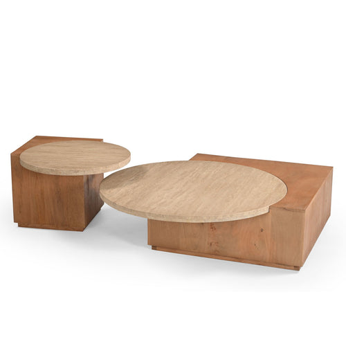 Starfurn Salontafel Numa - Organisch Hout/Travertin - 103x75x30cm