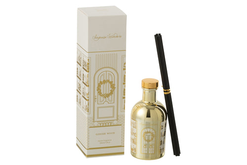 J-Line geurstokjes Surprise Window - Ginger Wood - wit/goud