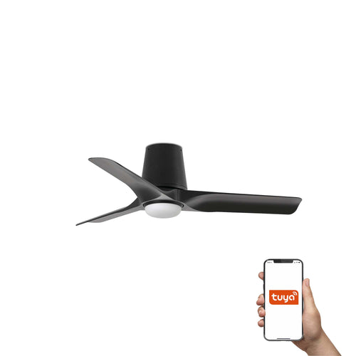 Faro Hey Tube Kleine plafondventilator met 3 bladen, matzwart met licht, 2700 - 4000 - 6000K, Tuya Smart System