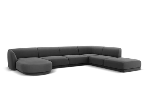 Micadoni Panoramische hoekbank rechts Miley 6-zits, flueel, grijs - 255x330x70cm