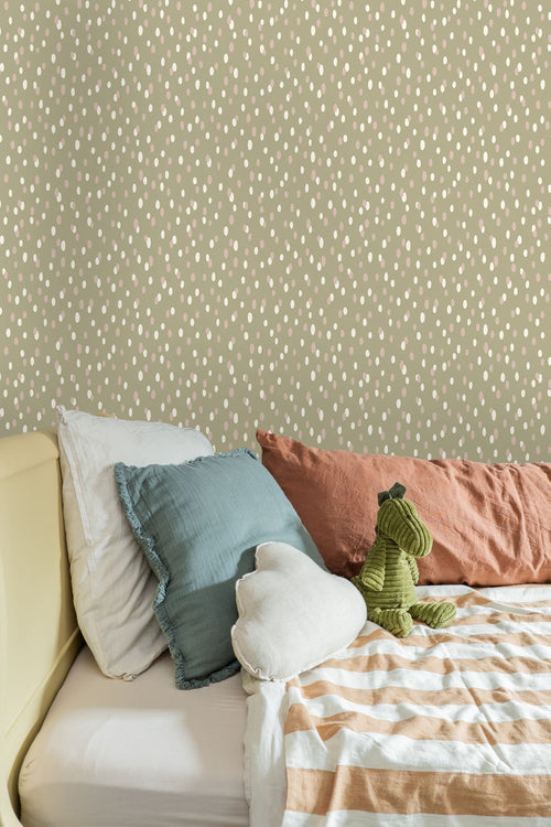 ESTAhome behang stippen vergrijsd groen - 50 x 900 cm - 131877
