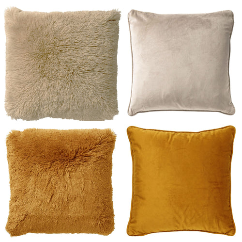 Dutch Decor - KUSSENSET - 4-delig - Fluffy & Velvet - 45x45 cm - inclusief binnenkussens - beige, geel - vtwonen shop