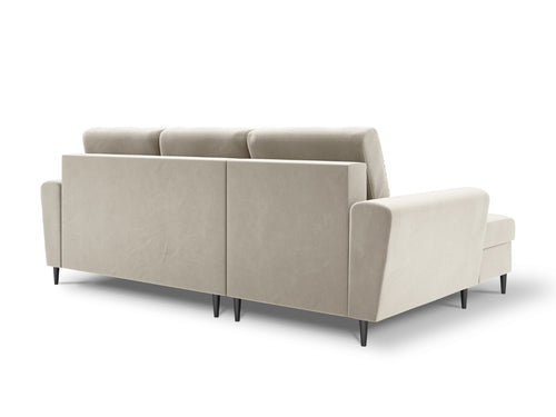 Cosmopolitan Design Uitklapbare hoekbank links met opbergdoos Kyoto 4-zits, flueel, lichtbeige - 145x241x88cm
