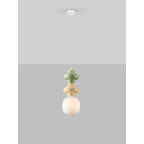 Nova Luce CLIO Slanke hanglamp voor aan het plafond, groen, geel, mat wit, E14 fitting, 1x5W