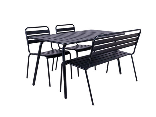 MaximaVida metalen tuinset Max zwart 150 cm – 1 tafel met 2 stoelen en 1 bank - vtwonen shop