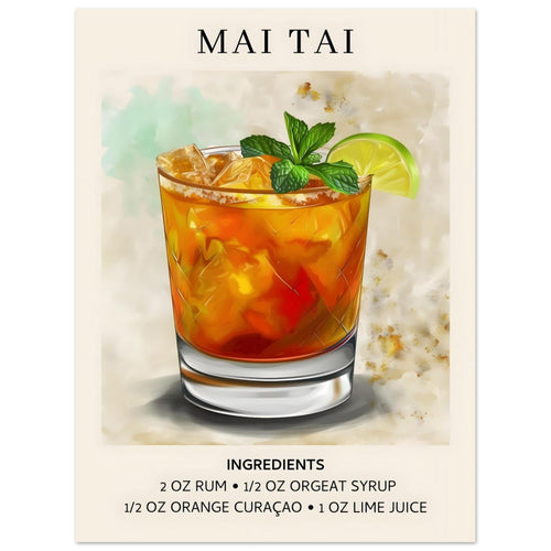 Artfulprints  Mai Tai Cocktail - Ingrediënten   poster 30x40 cm - vtwonen shop