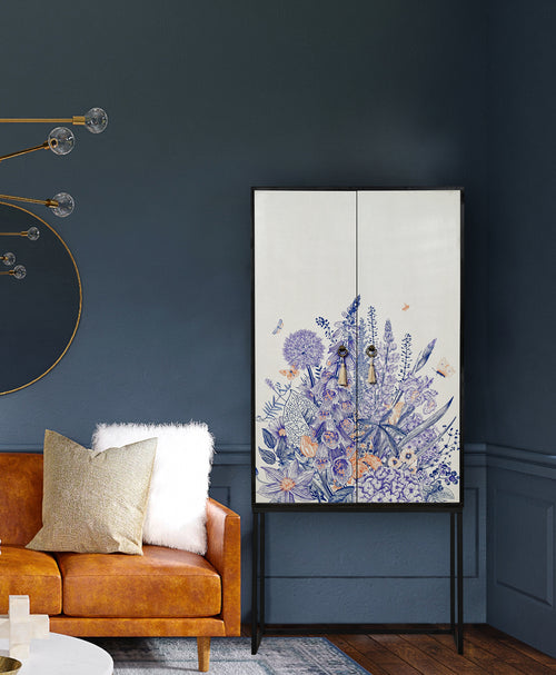 Kast dressoir met 2 deuren van MDF met  met blauw en paars bloemenmotief - vtwonen shop