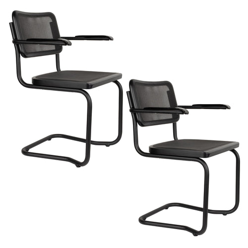 Dutchbone Carree Eetkamerstoelen Armleuning Zwart - Set van 2