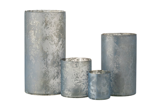 J-Line theelichthouder Rond - glas - sneeuwblauw - extra large - vtwonen shop