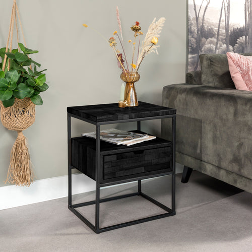 Duverger® nachtkastje Black Block - recycled teak - vtwonen shop