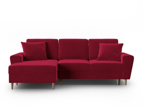 Cosmopolitan Design Uitklapbare hoekbank links met opbergdoos Kyoto 4-zits, flueel rood - 145x241x88cm
