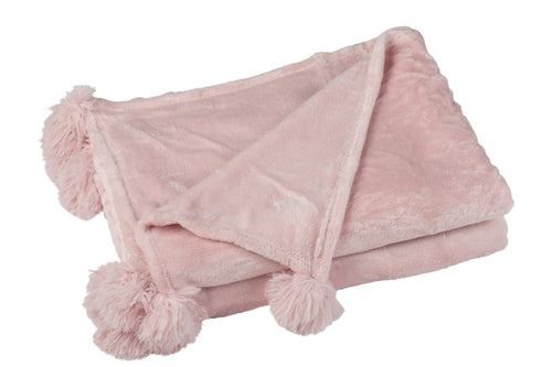 J-Line plaid Pompom - polyester - zachtroze - 170 x 130 cm