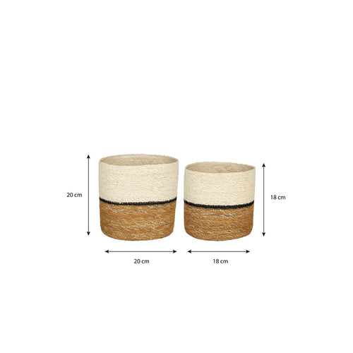 Mica Decorations Damian Plantenmand - Set van 2 - H20 x Ø20 cm - Zeegras - Wit