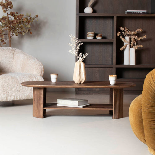 Giga Meubel Salontafel Lorna - Deens Ovaal Bruin Hout - 130x70x38cm - vtwonen shop