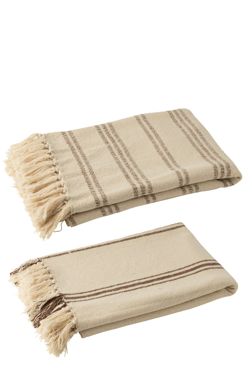 J-Line plaid Stripe - katoen - wit/bruin - 2 stuks