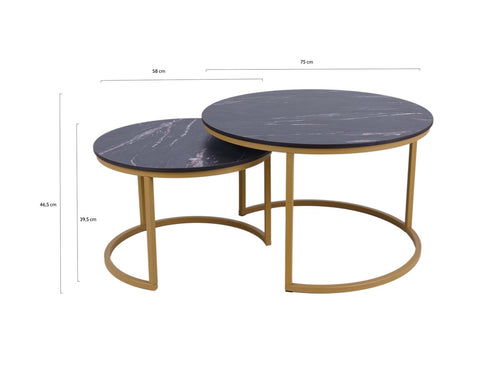 MaximaVida ronde salontafel set Firenze XL 75 en 58 cm champagne goud - zwart HPL marmer look - vtwonen shop