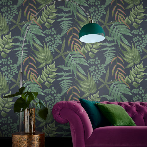 Graham & Brown Vliesbehang - Midsummer Fern Marineblauw
