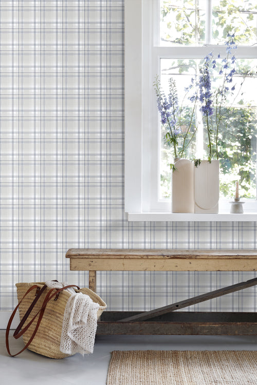 Sanders & Sanders behang ruiten blauw en grijs - 53 cm x 10.05 m - 640714