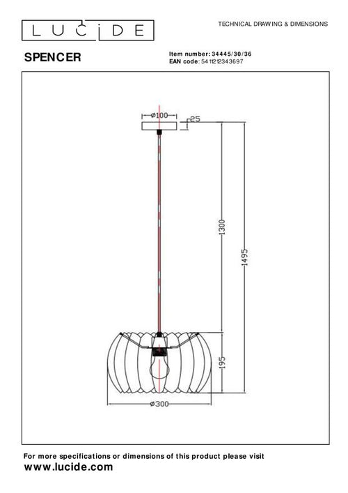 Lucide hanglamp SPENCER - 1xE27 - Grijs - vtwonen shop