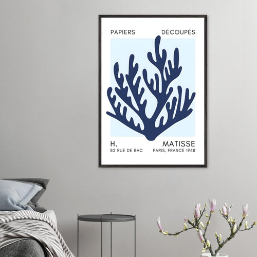 Artfulprints Poster Matisse – Coral harmony navy blue I   - A4 21x29.7 cm - Blauw