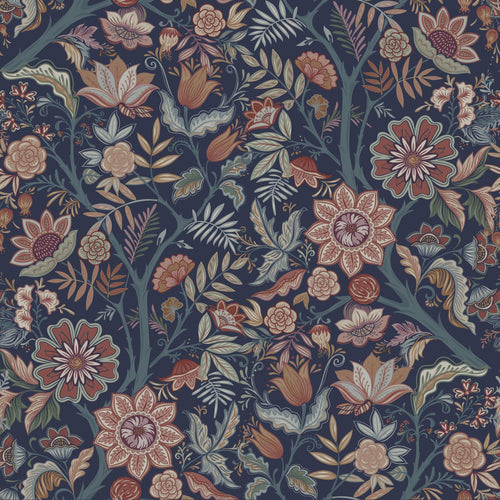 ESTAhome behang vintage bloemen donkerblauw en terracotta bruin - 50 x 900 cm - 131335 - vtwonen shop