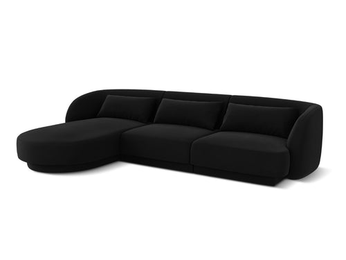 Cosmopolitan Design linker hoekbank Tulum 4-zits, flueel, zwart - 156x255x70cm
