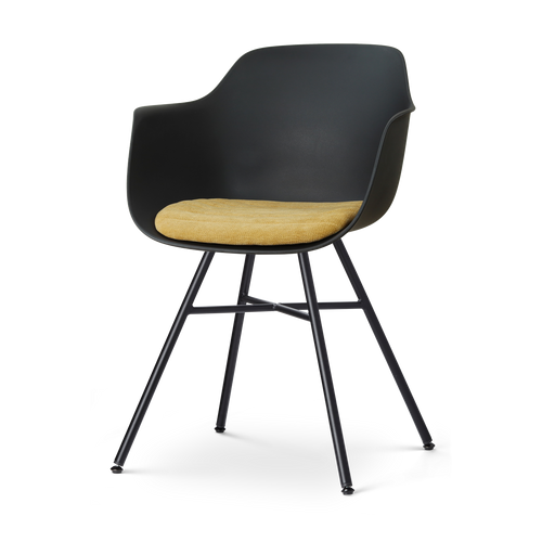Nolon Noa-Liz eetkamerstoel zwart met warm oker zitkussen - zwart onderstel