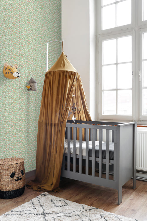 ESTAhome behang bloemetjes groen, terracotta roze en wit - 50 x 900 cm - 139470