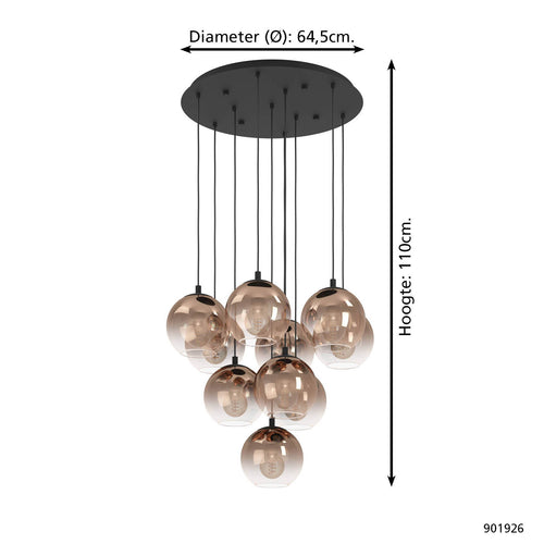 EGLO hanglamp Ariscani 1 - ø 65,5 cm - koperglas - zwart
