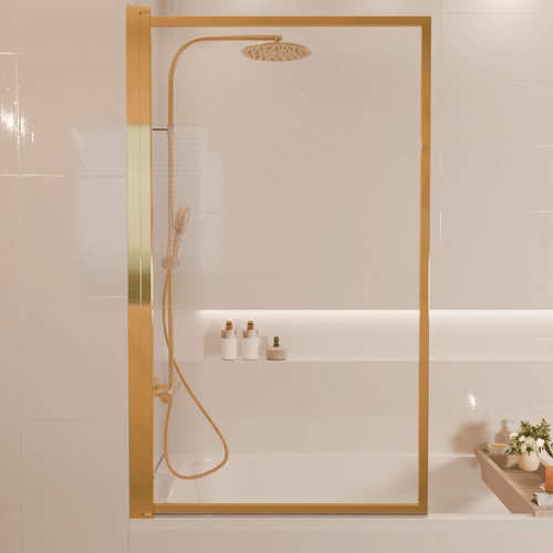 LOMAZOO badwand Salvador - draaibaar - anti kalk nano coating - helder glas - goud - 80 x 140 cm
