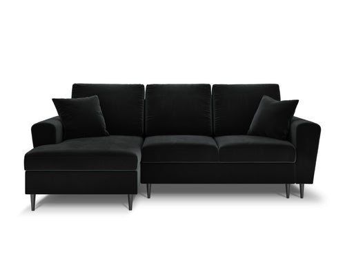 Cosmopolitan Design Uitklapbare hoekbank links met opbergdoos Kyoto 4-zits, flueel, zwart - 145x241x88cm