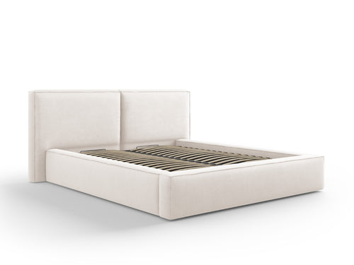 Cosmopolitan Design Opbergbed met dubbel hoofdbord Arendal 160x200cm, structurele stof, lichtbeige - 228x214x97.5cm