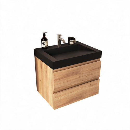 LOMAZOO badkamermeubel Zarivo - zwevend - zwarte wastafel - licht eiken - 60 cm