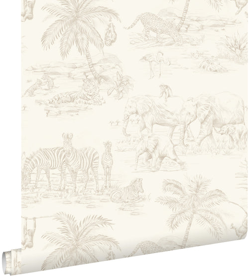 ESTAhome behang jungle dieren beige en wit - 50 x 900 cm - 132118