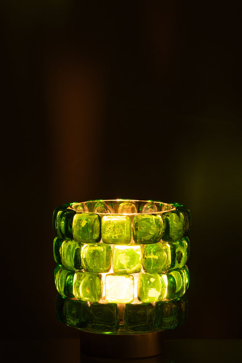 J-Line theelichthouder Vierkant mozaiek - glas - groen - small