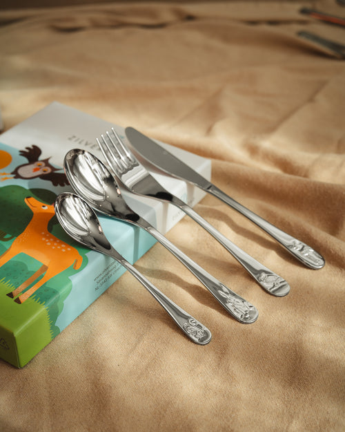 Zilverstad - Kindercouvert Bosdieren - 4 delig - RVS