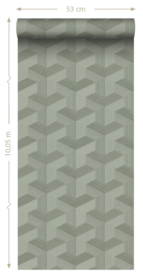 Origin Wallcoverings behang grafisch 3D motief vergrijsd groen - 50 x 900 cm - 348003 - vtwonen shop