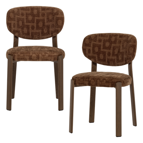 WOOOD eetkamerstoel Foon - 3d Structuurstof - Bruin - Set Van 2 - 81x48x55