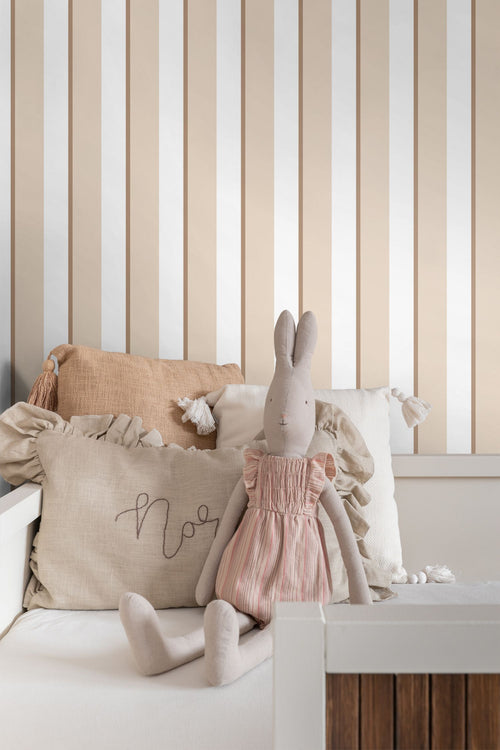 ESTAhome behang strepen beige en wit - 50 x 900 cm - 131906