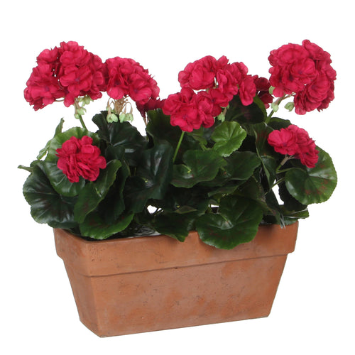 Mica Decorations Geranium Kunstplant in Balkonbak - L29 x B13 x H40 cm - Donkerroze
