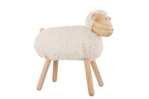 J-Line decoratie Schaap - hout/kunstbont naturel wit - large