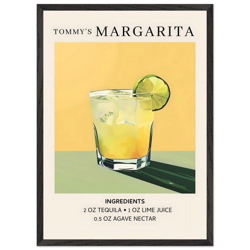 Artfulprints Poster met Lijst Tommy's Margarita cocktail - Ingrediënten   - 50x70 cm - Geel