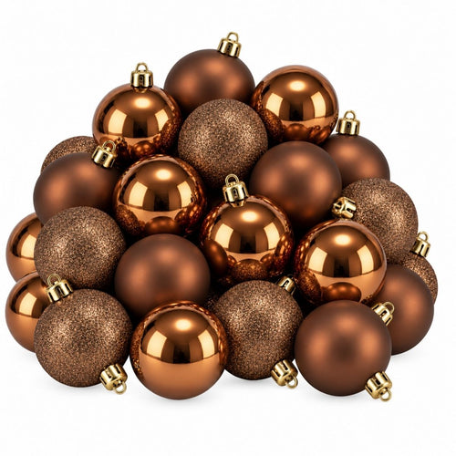 Mica Decorations Bal Onbreekbaar Bruin 27 Stuks - Kerstballenset van Kunststof - Onbreekbare Kerstballen voor Kinderen en Huisdieren - Diameter 8 cm -
