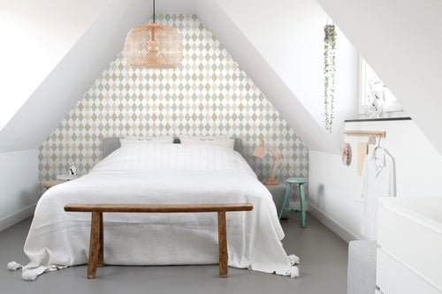 ESTAhome behang ruitjes beige, blauw en groen - 50 x 900 cm - 131760